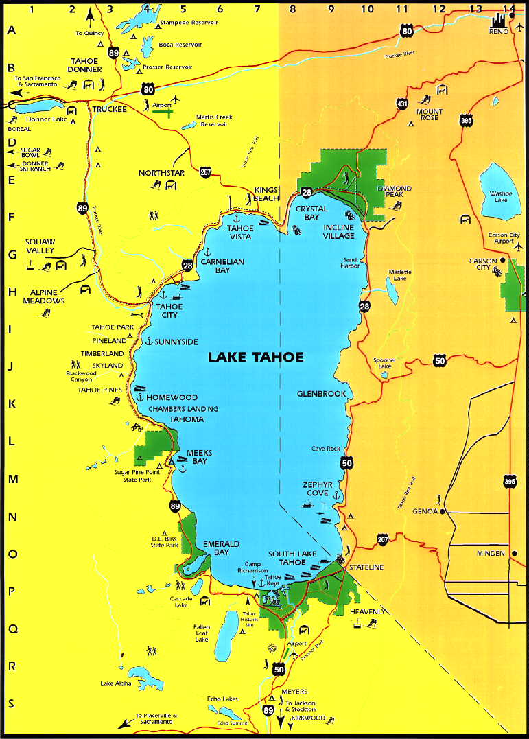 map of lake tahoe Lake Tahoe Area Maps Detailed Lake Tahoe Area Map By Region