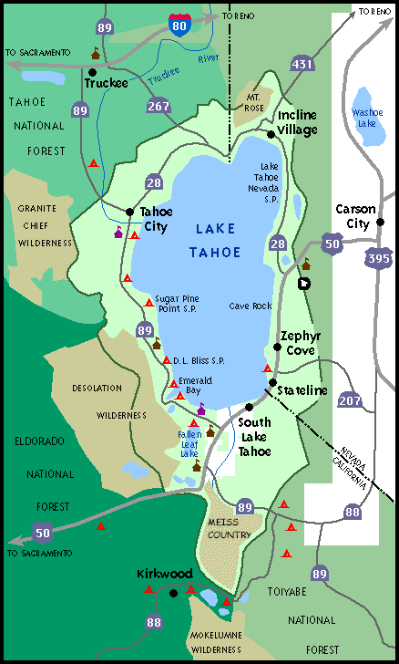 Map of the Wilderness Areas in the Lake Tahoe Basin and surrounding areas.
