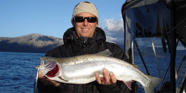 Happy Fisherman with Sierra Fin Addicts Sportfishing from Incline Village Nevada