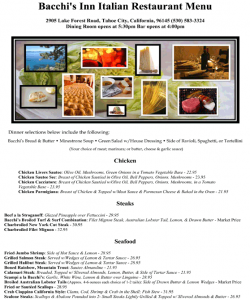 Bachhi's Inn Lake Tahoe Menu page 1